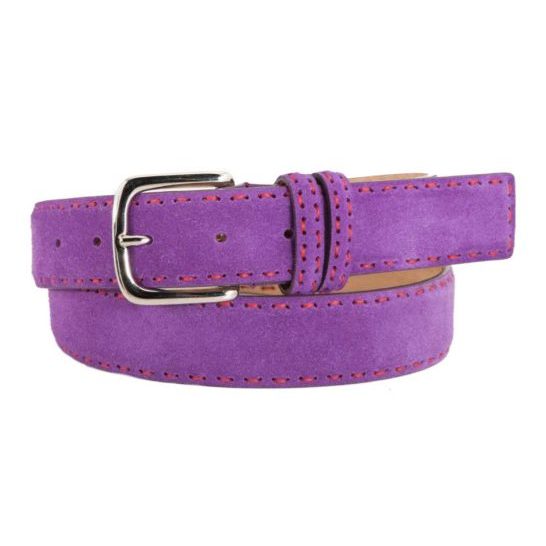 Purple Hand-Sewn Calf Suede Belt No. 404