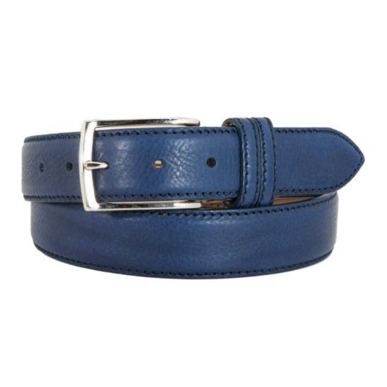 Navy Deer-Embossed Calf Leather Belt No. 305