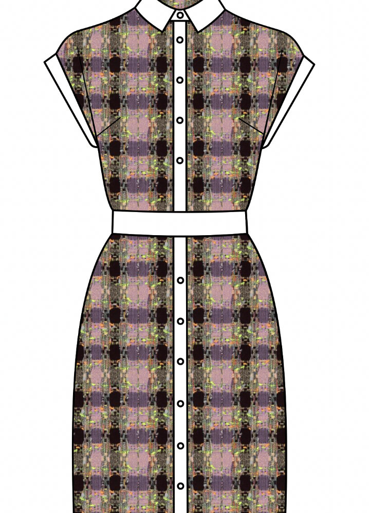 Shirt dress in purple and green bouclé