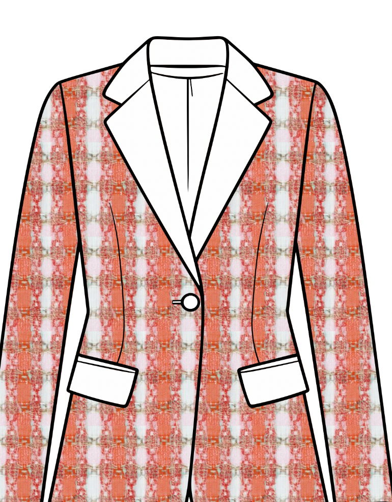 Notched-lapel jacket in coral and ivory bouclé