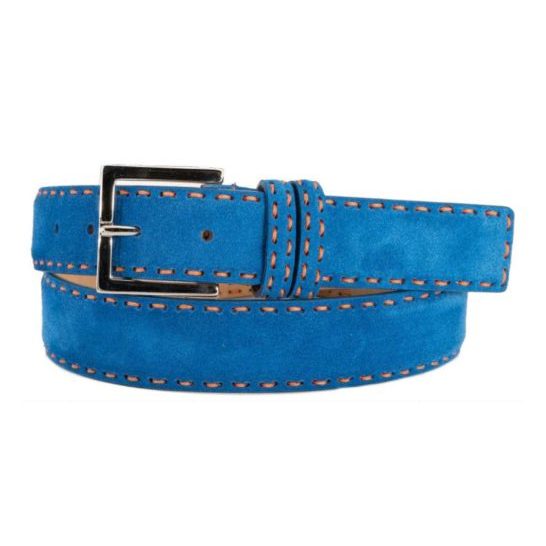 Blue Hand-Sewn Calf Suede Belt No. 402