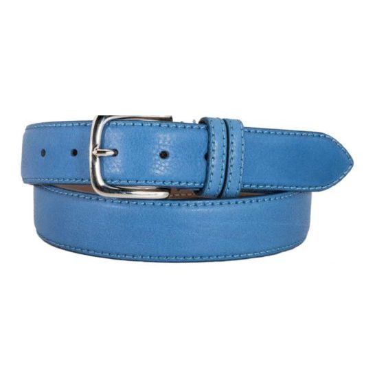 Sky Blue Deer-Embossed Calf Leather Belt No. 306