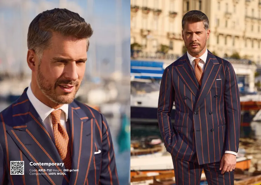 Navy Orange Stripe DB Suit - Ariston